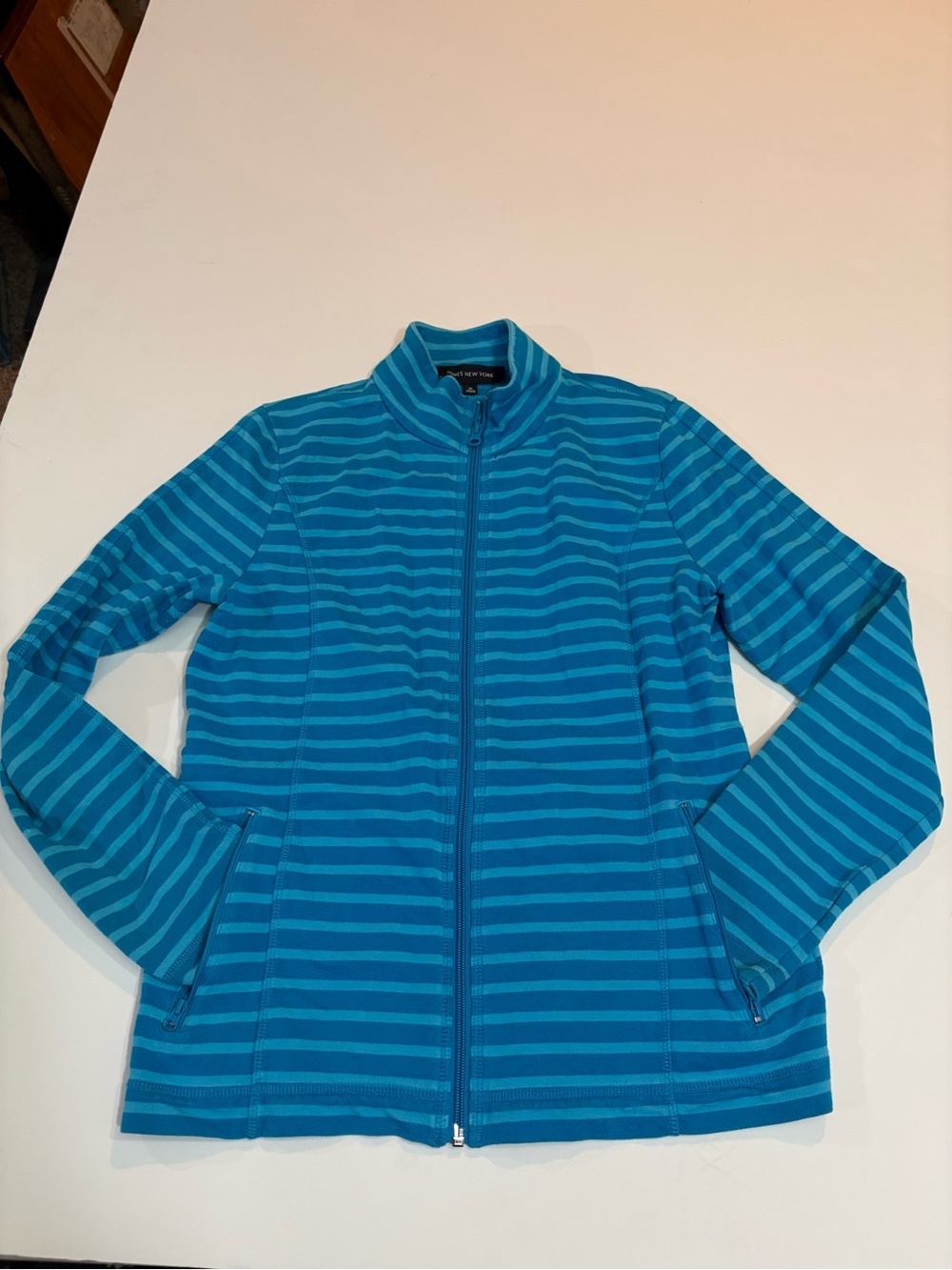 Jones New York Blue Striped Full-Zip Utility Jacket | Size Medium